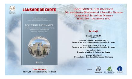 Lansare de carte: „Documente diplomatice. Din activitatea Ministerului Afacerilor Externe în mandatul lui Adrian Năstase. Iulie 1990-octombrie 1992”