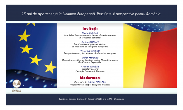 15 ani de apartenență la Uniunea Europeană. Rezultate și perspective pentru România.